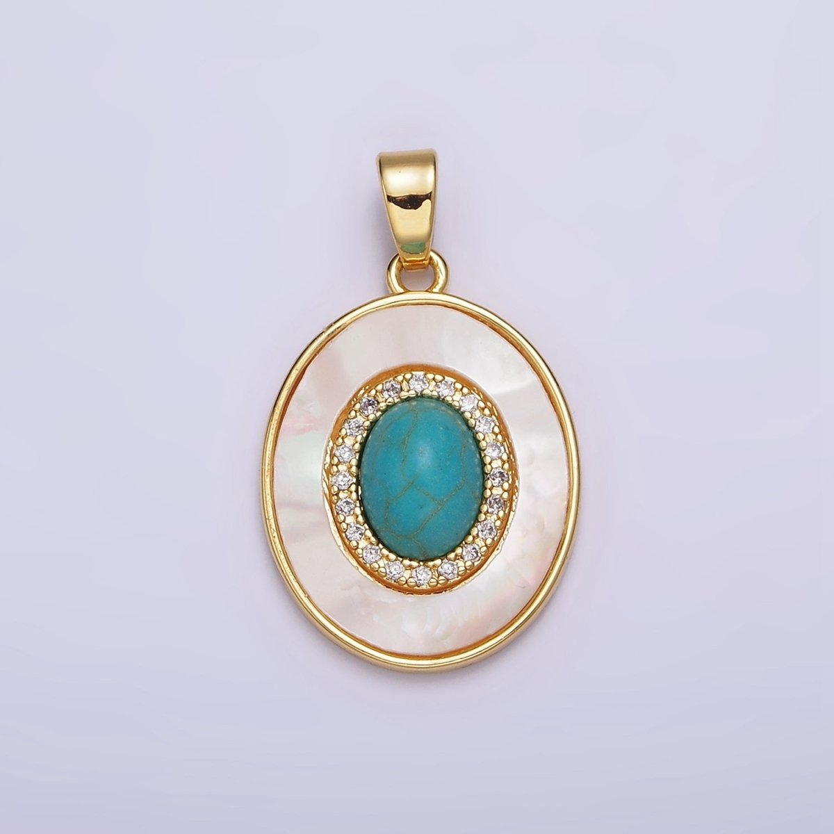 24K Gold Filled Turquoise, Pearl, Abalone Micro Paved CZ Shell Pearl, Abalone Pendant | AA595 - AA597 - DLUXCA