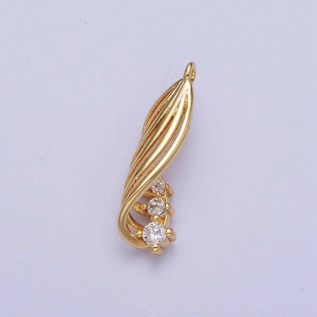 24K Gold Filled Twirled Palm Leaf Cubic Zirconia Charm E-420 - DLUXCA