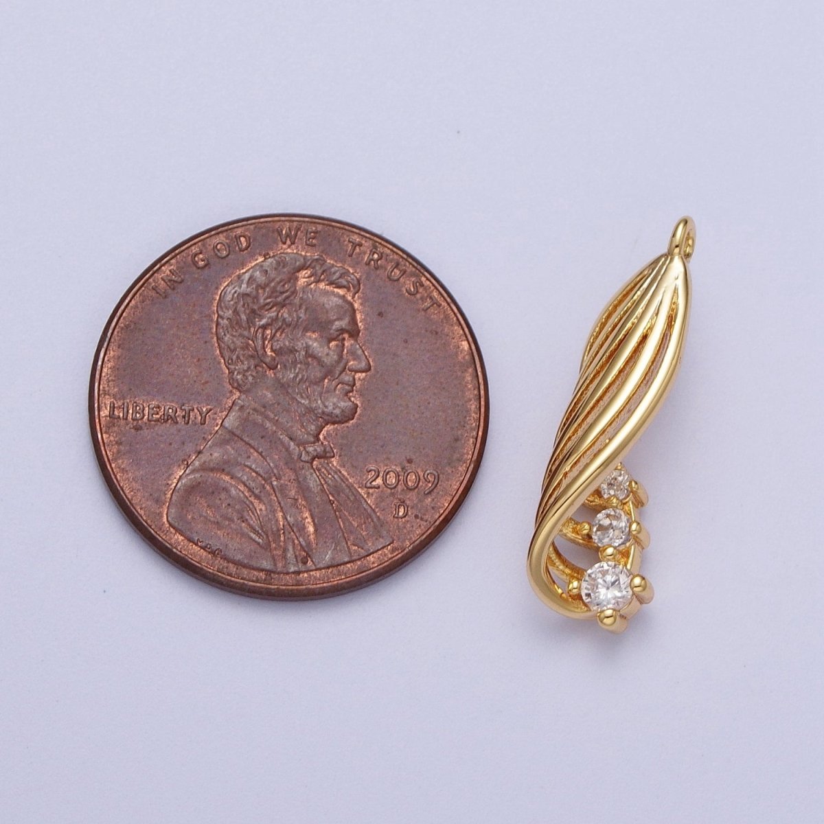 24K Gold Filled Twirled Palm Leaf Cubic Zirconia Charm E-420 - DLUXCA