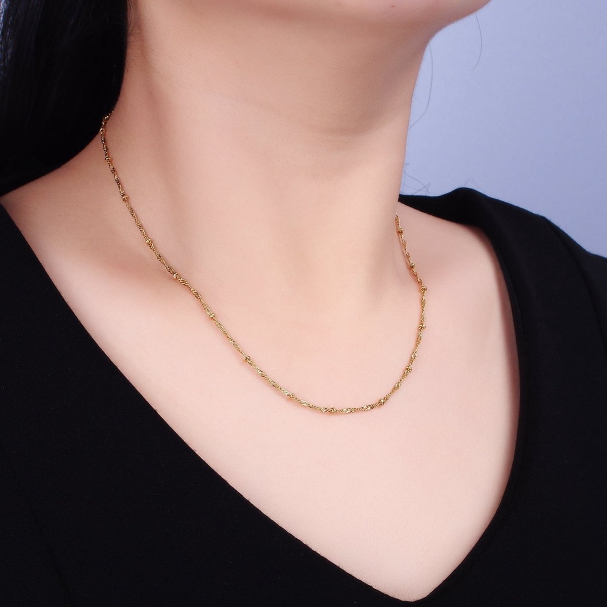 24K Gold Filled Twisted Chain With Gold Beads For Wholesale Necklace Dainty Satellite Chain Jewelry Making Supplies | WA-1847 WA-1848 Clearance Pricing - DLUXCA