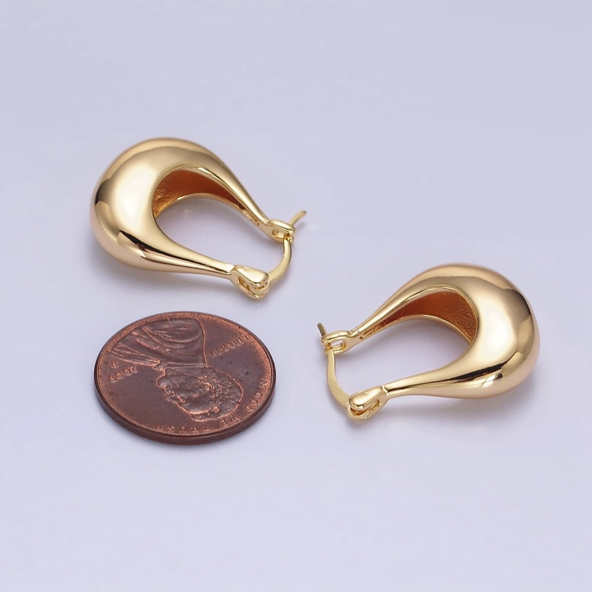24K Gold Filled U-Shaped Chubby Dome Latch Earrings in Gold & Silver | AB-1405 AB-1406 - DLUXCA