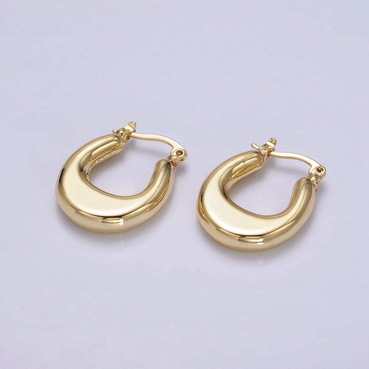 24K Gold Filled U-Shaped Edged Chubby French Lock Latch Hoop Earrings in Gold & Silver | AE612 AE613 - DLUXCA