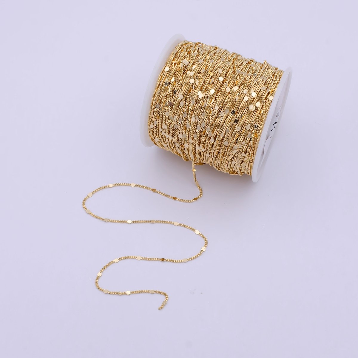 24K Gold Filled Unique Curb Unfinished Chain by Yard, Dainty 2mm Flat Tube Link, Wholesale Unique Bulk Roll For Jewelry Making | ROLL-715 Clearance Pricing - DLUXCA