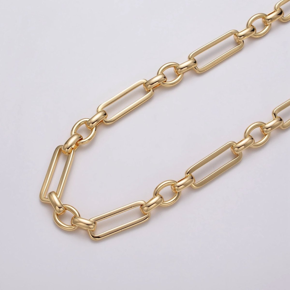 24k Gold Filled Unique PaperClip Figaro Long and Short Fancy Unfinished Chain by Yard in Gold & Silver | ROLL-1125 ROLL-1196 Clearance Pricing - DLUXCA