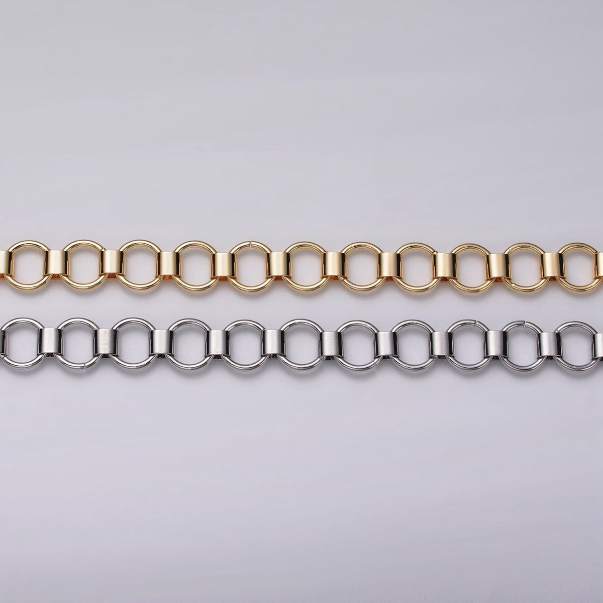 24k Gold Filled Unique Rolo 9mm Unfinished Chain by Yard in Gold & Silver | ROLL-1133, ROLL-1134 Clearance Pricing - DLUXCA