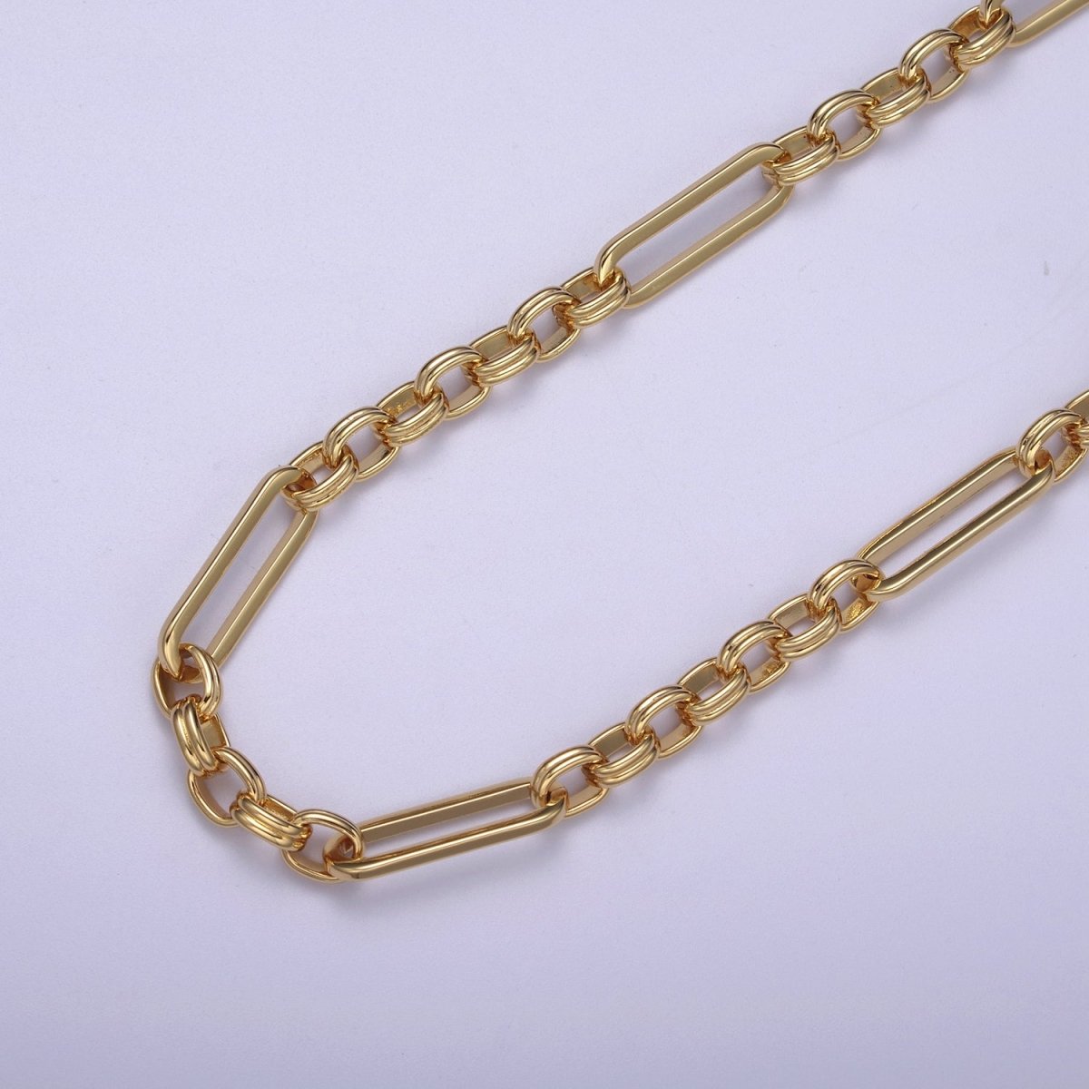 24K Gold Filled Unique ROLO Paperclip Long and Short Chain 20.5X6.3mm Paper Clip Chain with Double Cable Link, Unfinished Chain For Jewelry Making | ROLL-656 Clearance Pricing - DLUXCA