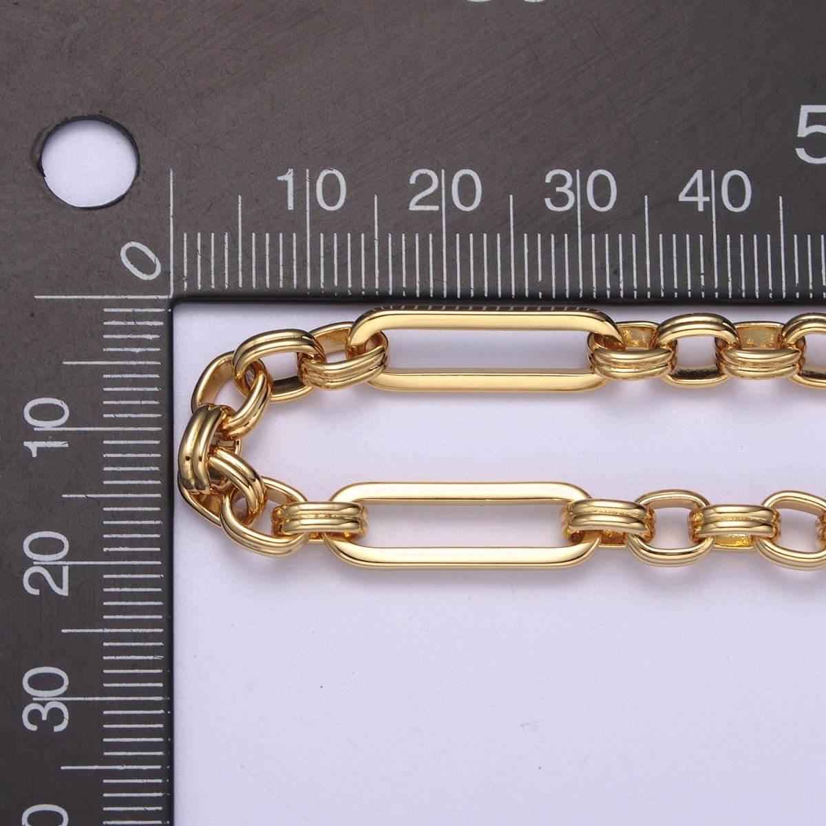 24K Gold Filled Unique ROLO Paperclip Long and Short Chain 20.5X6.3mm Paper Clip Chain with Double Cable Link, Unfinished Chain For Jewelry Making | ROLL-656 Clearance Pricing - DLUXCA