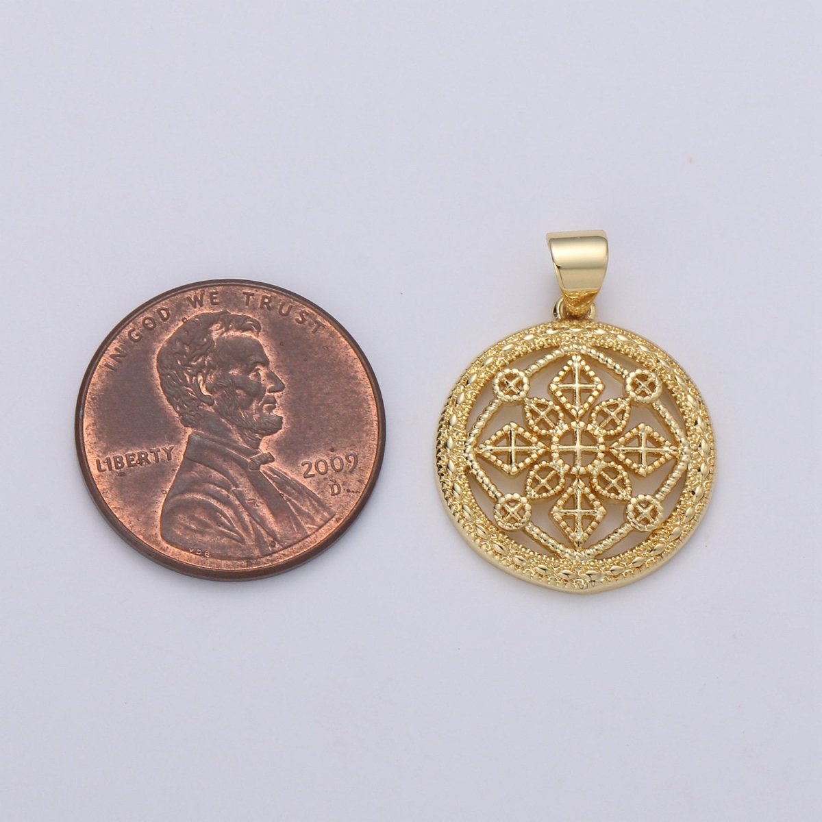 24k Gold Filled Victorian Pendant Charm,Mandala Pendant Charm, Cross Pendant, Zen Compass Filigree for DIY Jewelry J-016 - DLUXCA