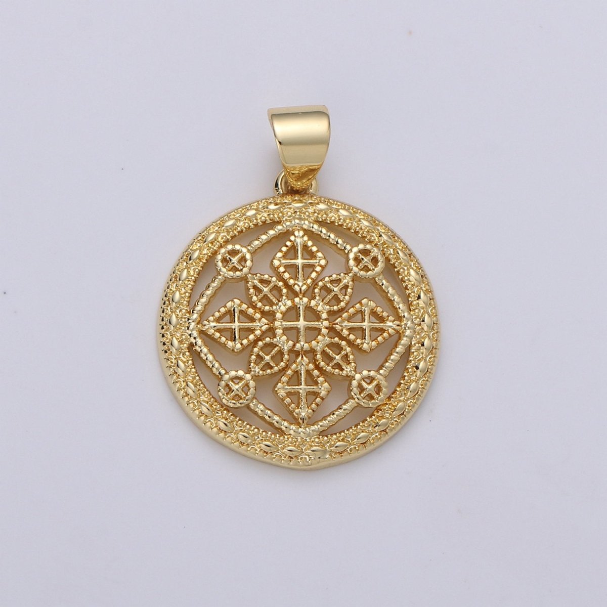 24k Gold Filled Victorian Pendant Charm,Mandala Pendant Charm, Cross Pendant, Zen Compass Filigree for DIY Jewelry J-016 - DLUXCA