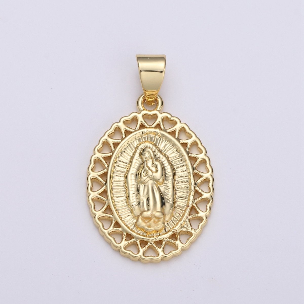 24k Gold Filled Virgin Mary Lady Guadalupe Charm, Heart Virgin Mary Pendant Charm, Gold Filled Charm, For Religious Jewelry I-878 - DLUXCA