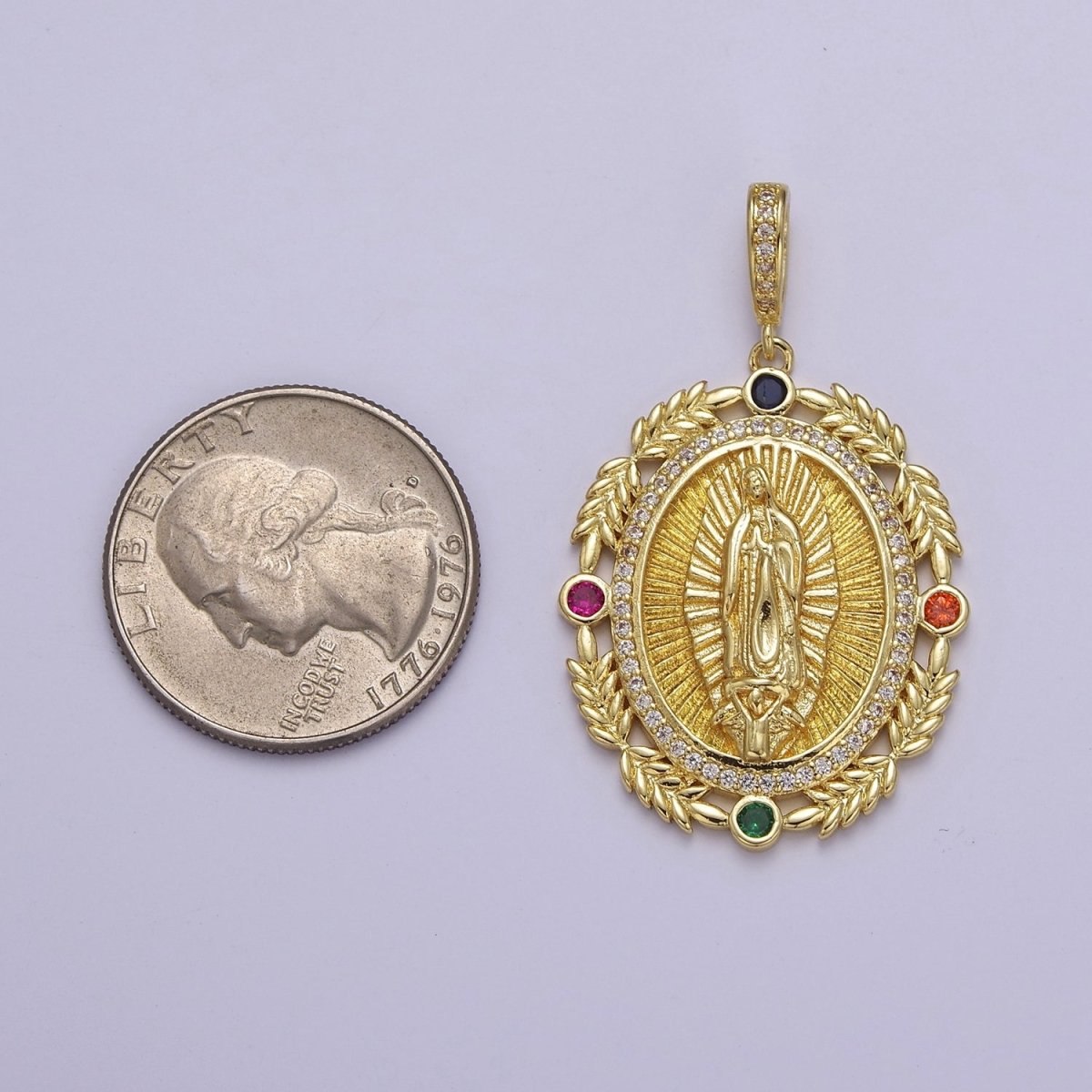 24K Gold Filled Virgin Mary Pendant Gold Lady Guadalupe Medallion Charm for Religious Necklace J-735 - DLUXCA