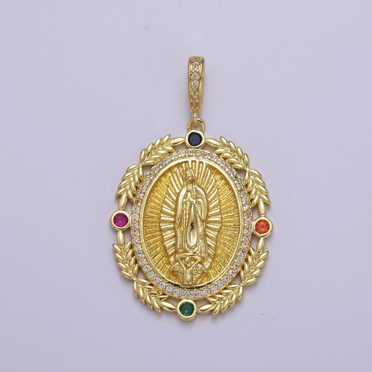 24K Gold Filled Virgin Mary Pendant Gold Lady Guadalupe Medallion Charm for Religious Necklace J-735 - DLUXCA