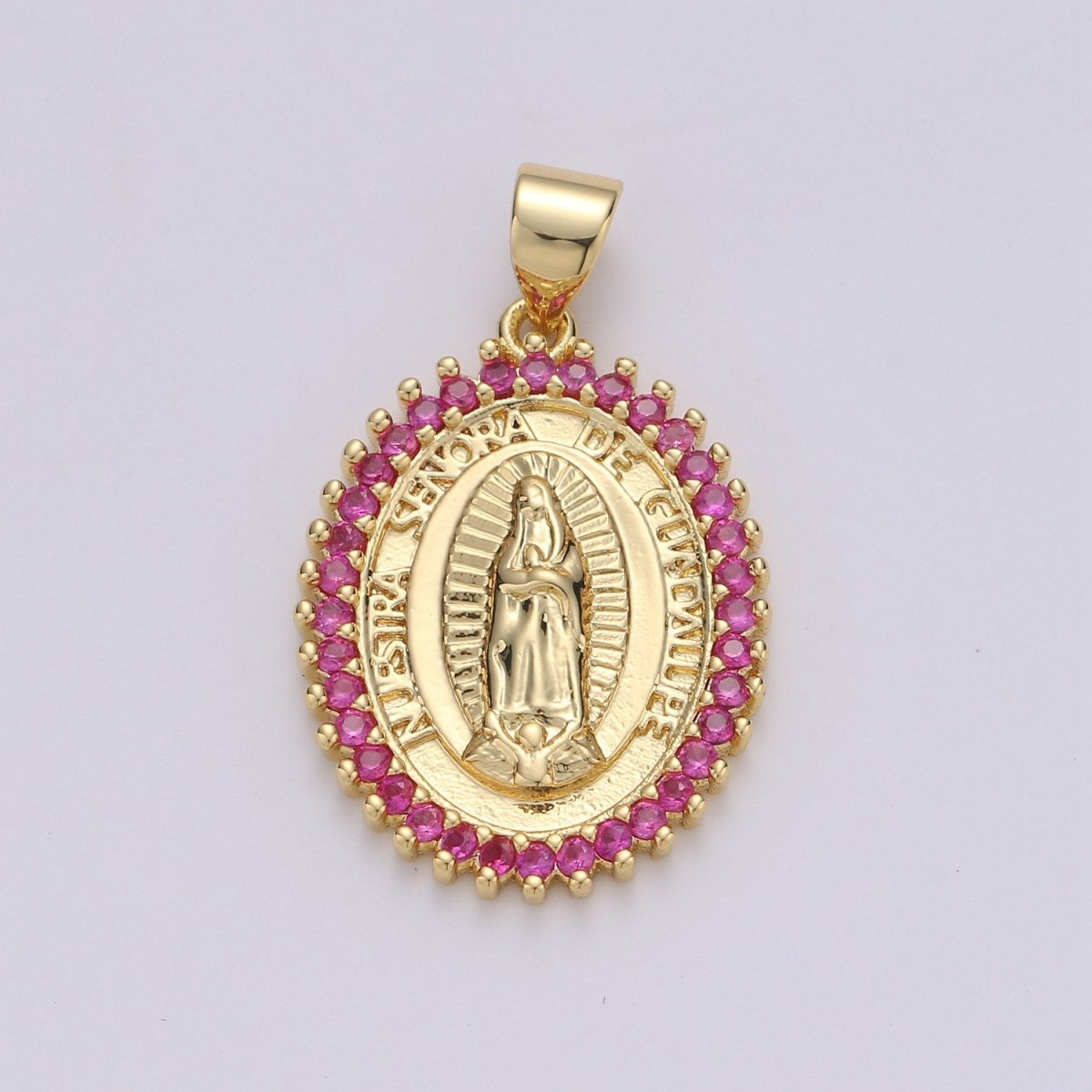 24k Gold Filled Virgin Mary Pendant Necklace Green Blue Teal Micro Pave Virgen de Guadalupe Medallion Pendant for Necklace Religious Jewelry I-841~I-843 I-845 - DLUXCA