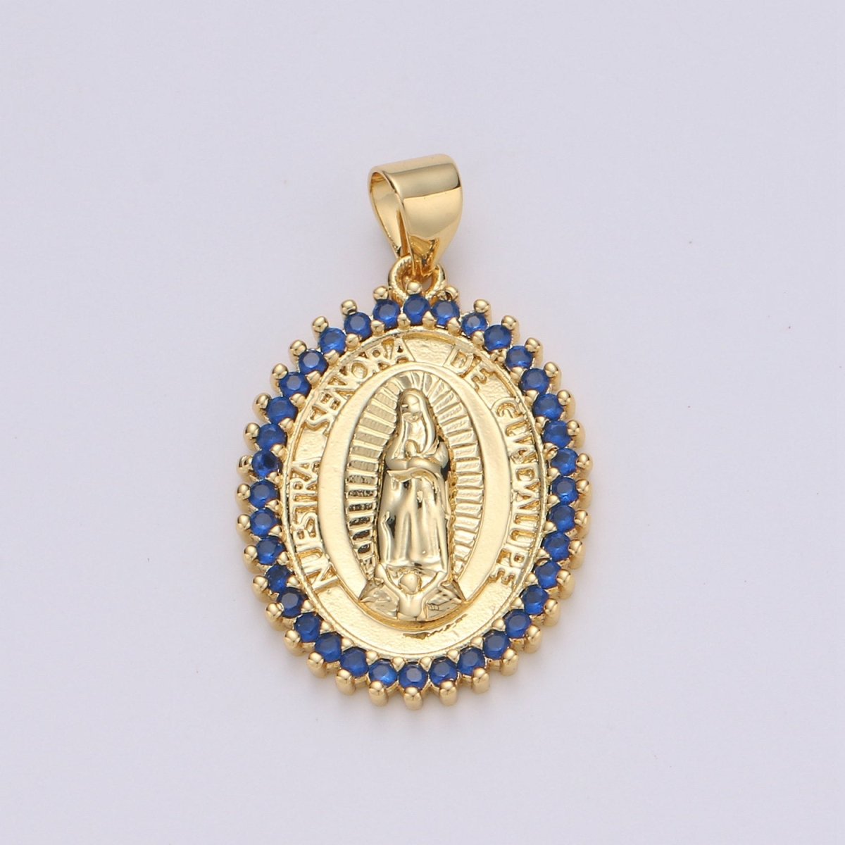 24k Gold Filled Virgin Mary Pendant Necklace Green Blue Teal Micro Pave Virgen de Guadalupe Medallion Pendant for Necklace Religious Jewelry I-841~I-843 I-845 - DLUXCA