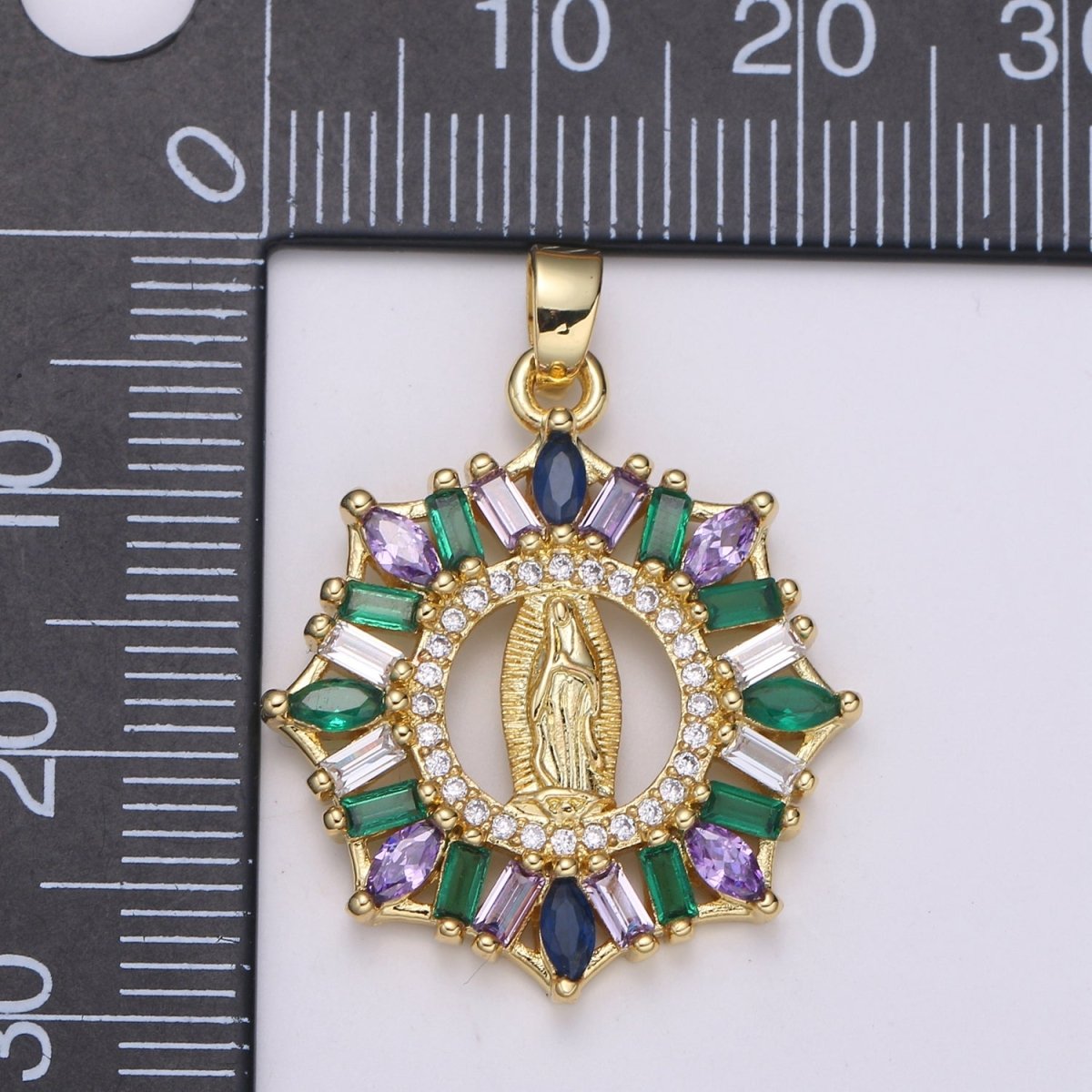 24K Gold Filled Virgin Mother Mary Pendant Micro Pave Baguette Lady of Guadalupe Medallion Necklace Charm for Religious Jewelry J-262 - DLUXCA