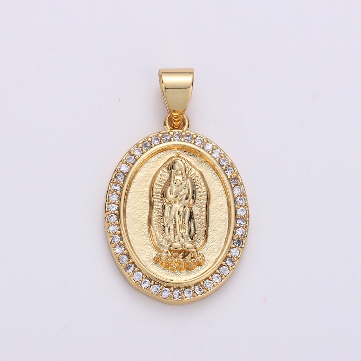 24K Gold Filled Virgin Mother Mary Pendant Micro Pave Lady of Guadalupe Medallion Necklace Charm for Religious Jewelry I-627 - DLUXCA