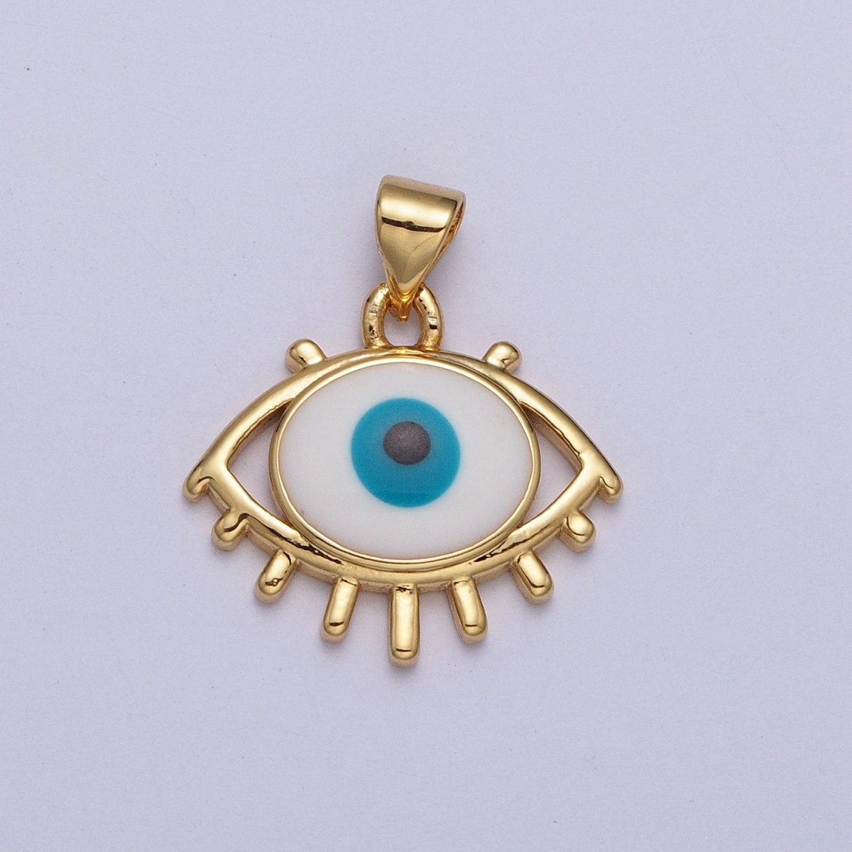 24K Gold Filled White, Blue Evil Eye Enamel Minimalist Pendant H-300 H-302 - DLUXCA
