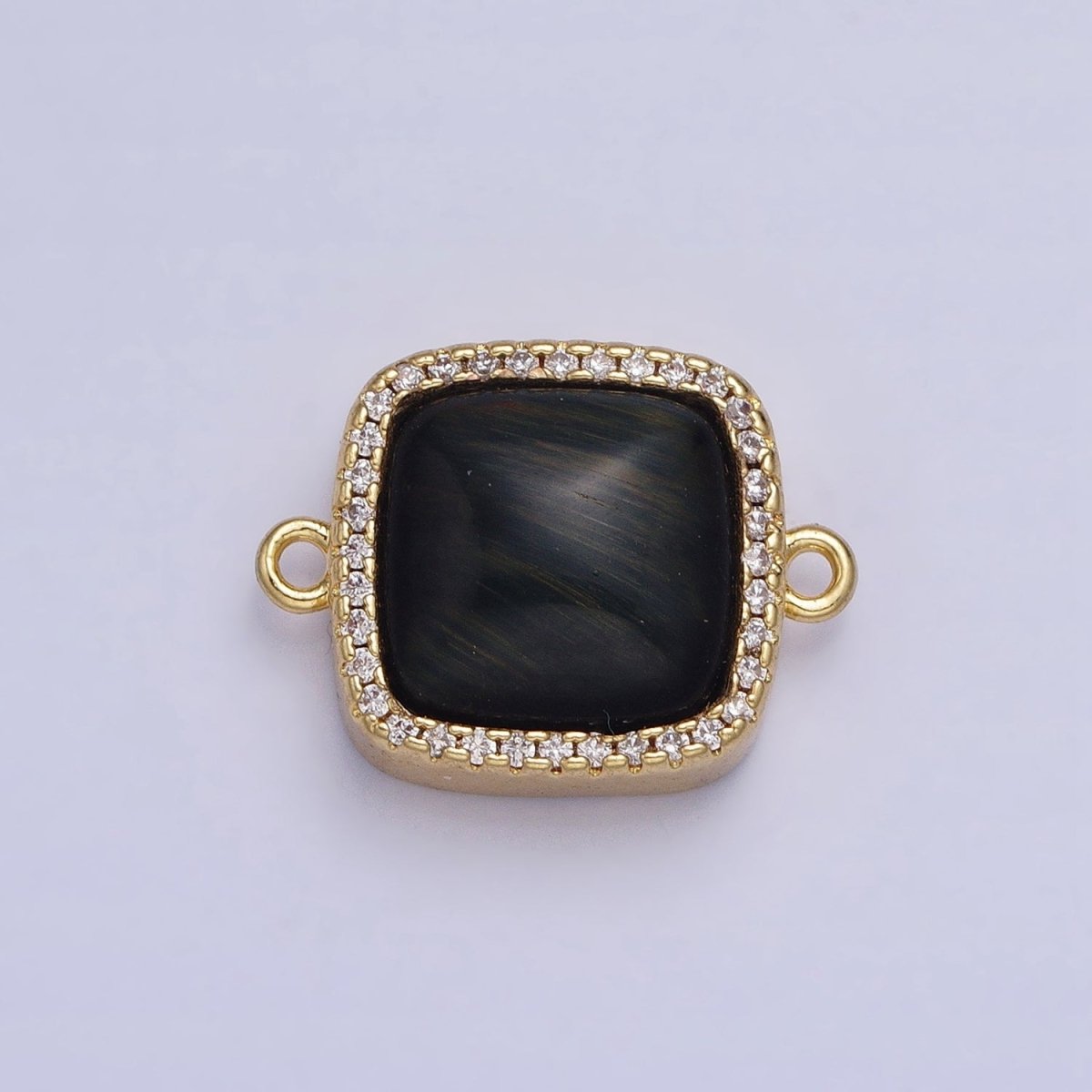 24K Gold Filled White Moonstone, Rose Quartz, Blue Agate, Tiger Eye, Amethyst, Onyx Micro Paved CZ Square Connector | AA829 - AA834 - DLUXCA