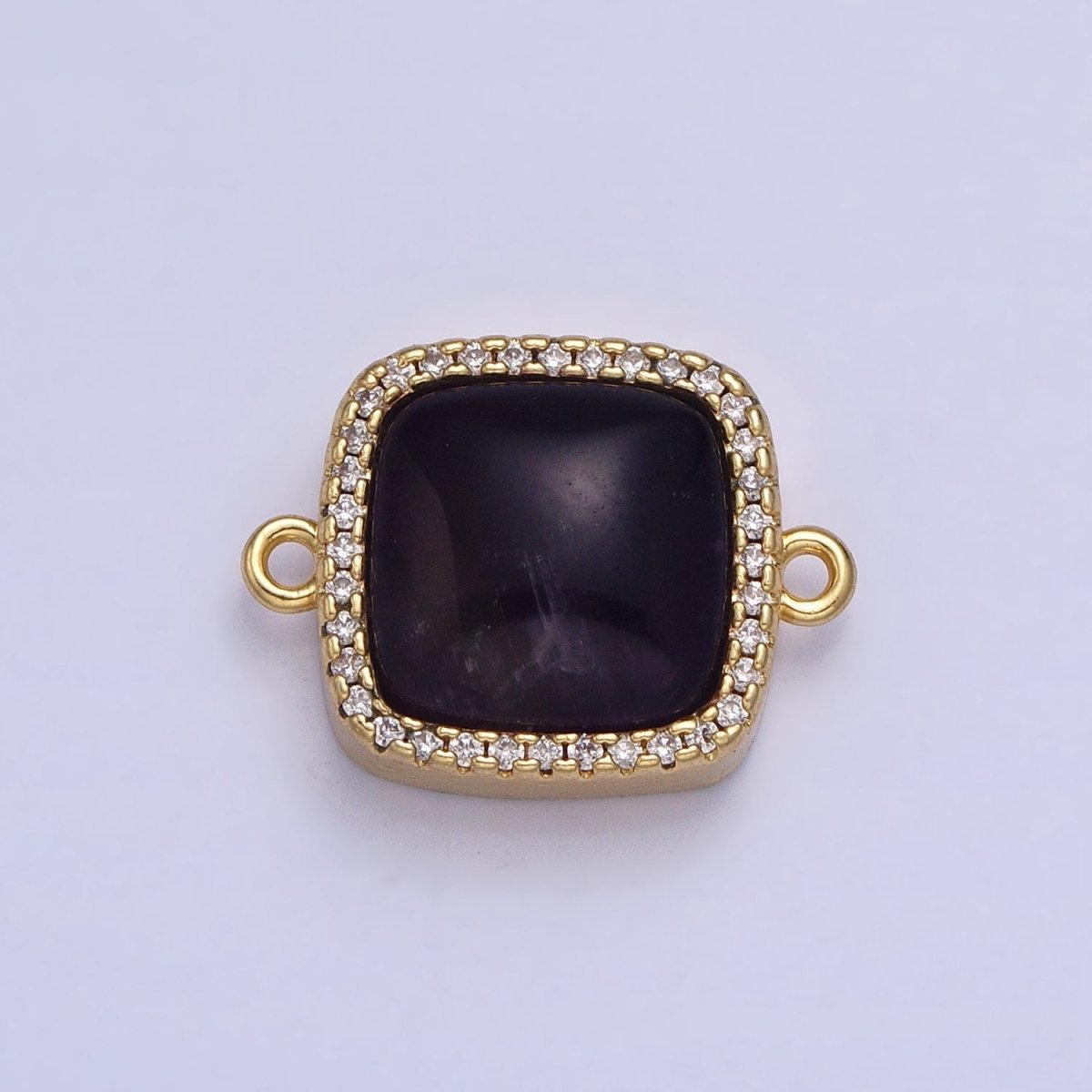 24K Gold Filled White Moonstone, Rose Quartz, Blue Agate, Tiger Eye, Amethyst, Onyx Micro Paved CZ Square Connector | AA829 - AA834 - DLUXCA