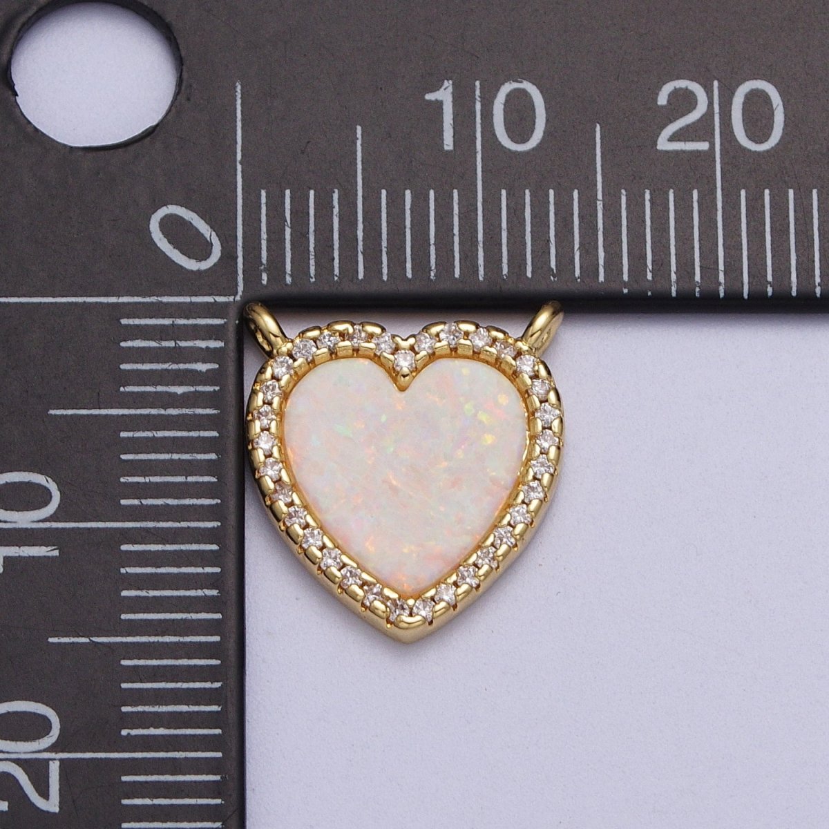 24K Gold Filled White Opal Heart Micro Paved CZ Connector | Y-658 - DLUXCA