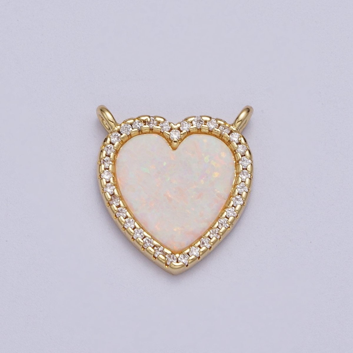 24K Gold Filled White Opal Heart Micro Paved CZ Connector | Y-658 - DLUXCA