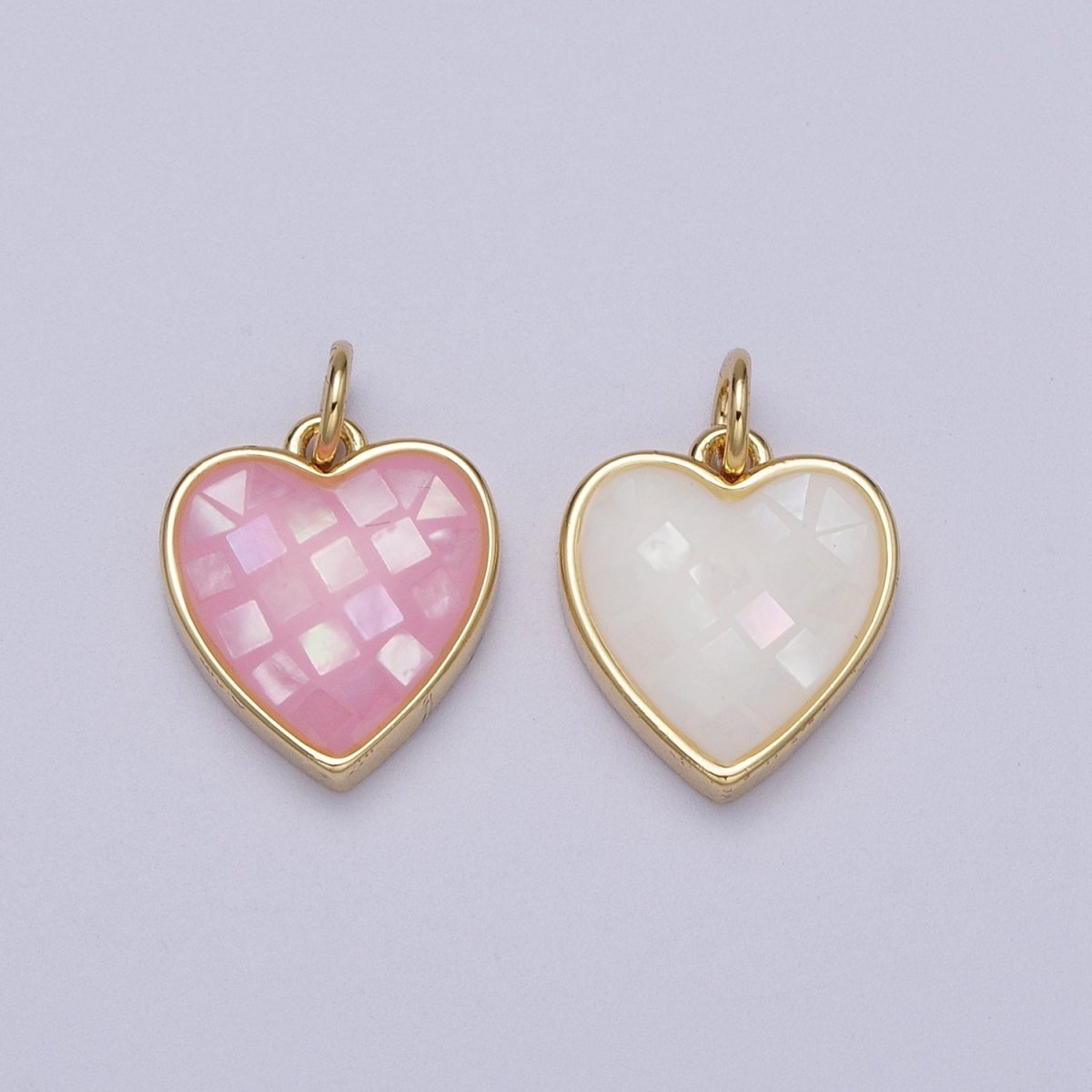 24K Gold Filled White, Pink Shell Opal Heart Minimalist Charm | C-378 C-379 - DLUXCA