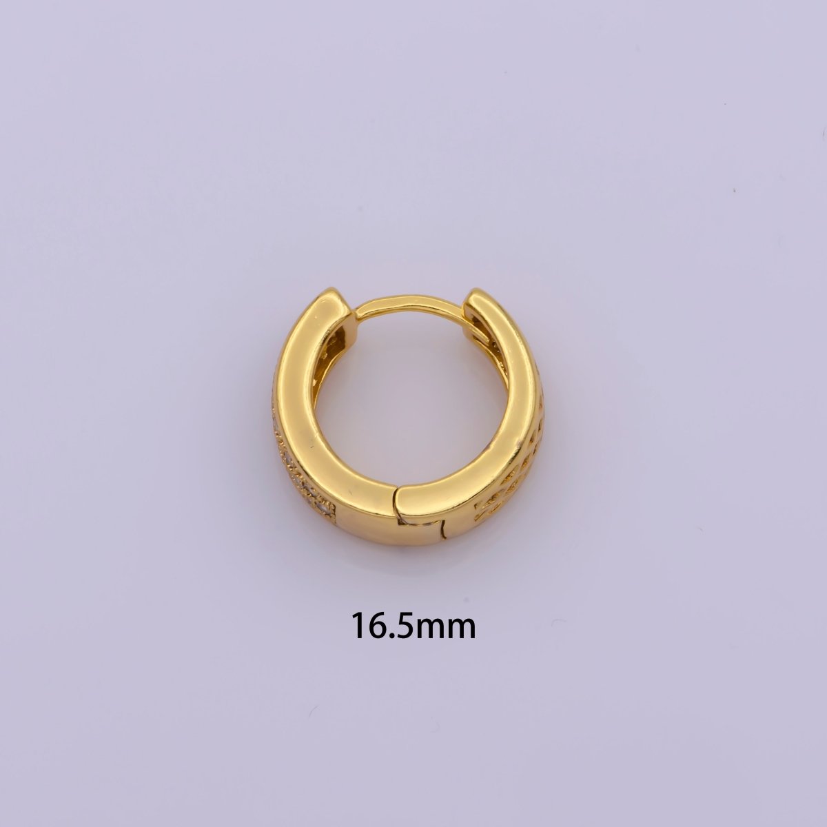 24K Gold Filled Wide Dome Micro Paved CZ 16.5mm Huggie Hoop Earrings | Leo-560 - DLUXCA