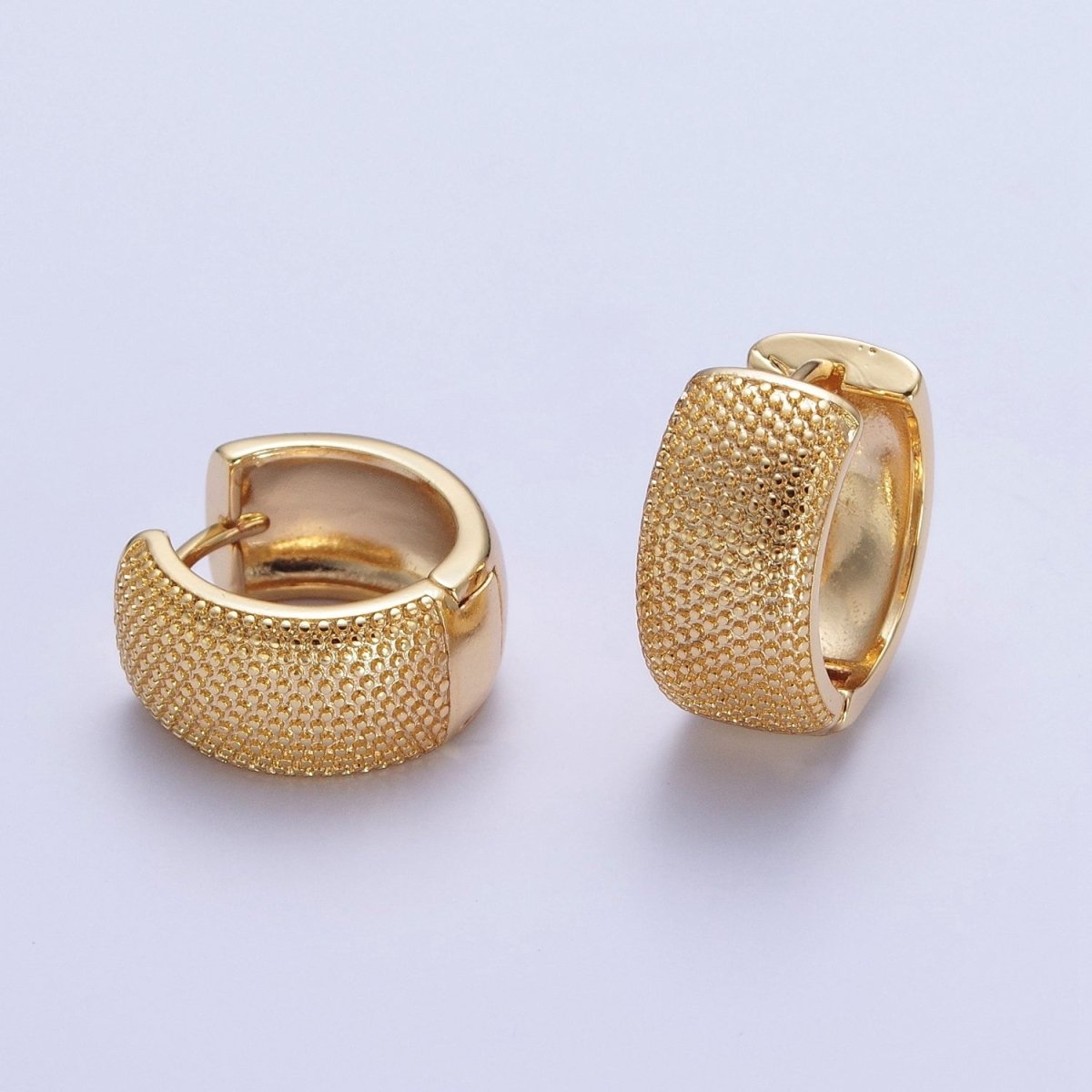 24K Gold Filled Wide Textured Dotted Huggie Hoop Earring T-187 - DLUXCA