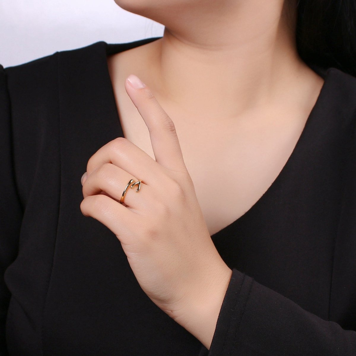 24k Gold filled Wishbone Ring, Good Luck Ring, Lucky Birthday Girlfriend Gift, Mothers Day Gift, Dainty Gold open adjustable ring Jewelry - DLUXCA