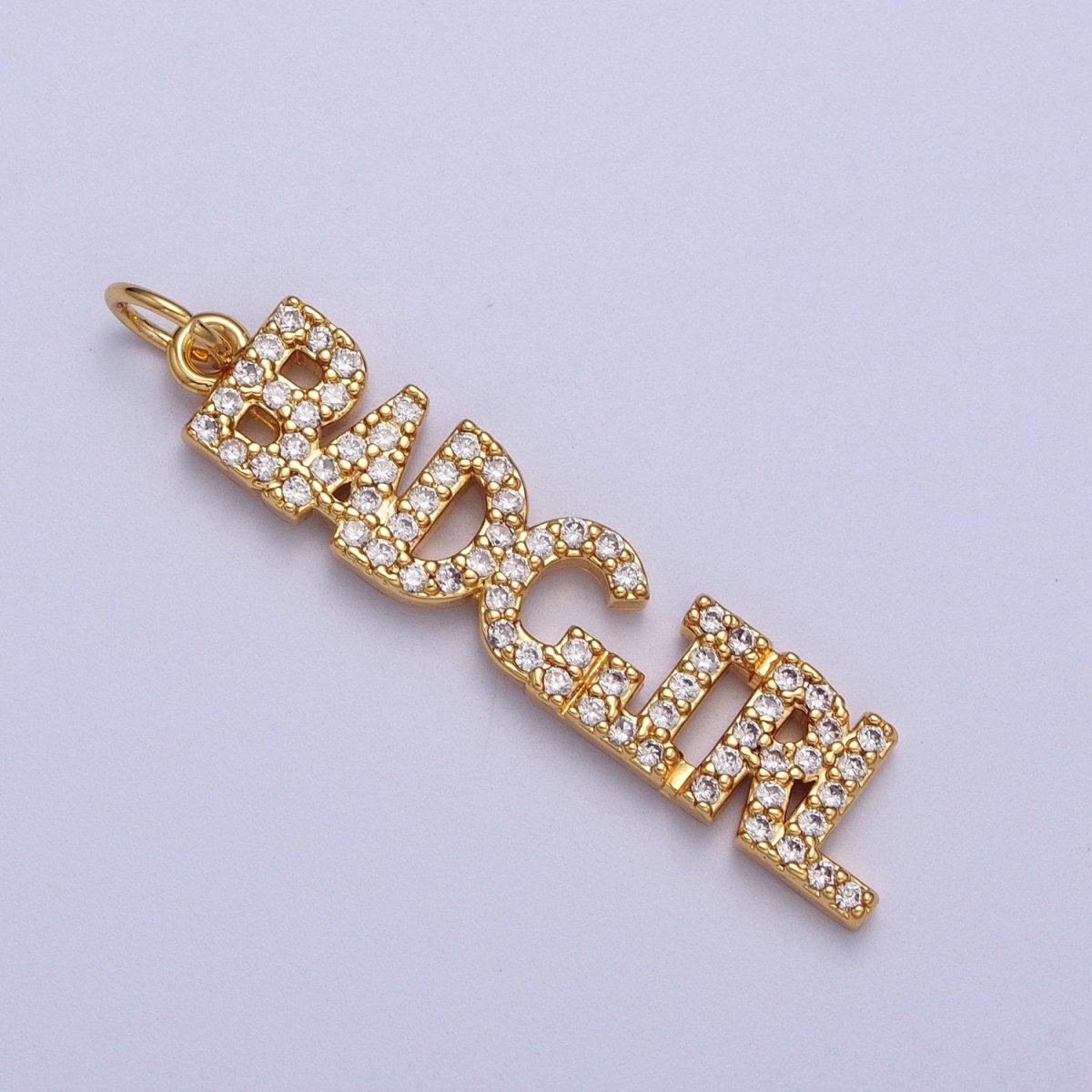 24K Gold Filled Word Necklace, Micro Pave Bad Girl Pendant Add on Charm for Bracelet Necklace Earring Components AC551 AC552 - DLUXCA