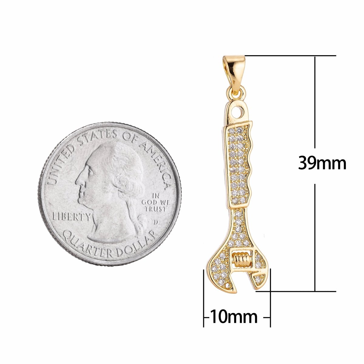 24K Gold Filled Wrenches Tools Pendant Charm with Cubic Zircon (CZ) Rhinestone for DIY Bails Findings for Jewelry Making Supplies H-194 - DLUXCA