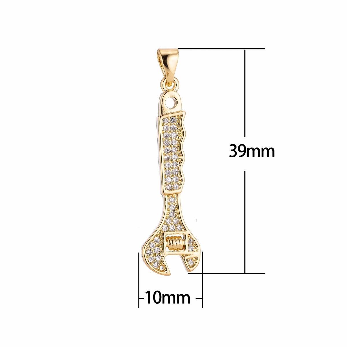 24K Gold Filled Wrenches Tools Pendant Charm with Cubic Zircon (CZ) Rhinestone for DIY Bails Findings for Jewelry Making Supplies H-194 - DLUXCA
