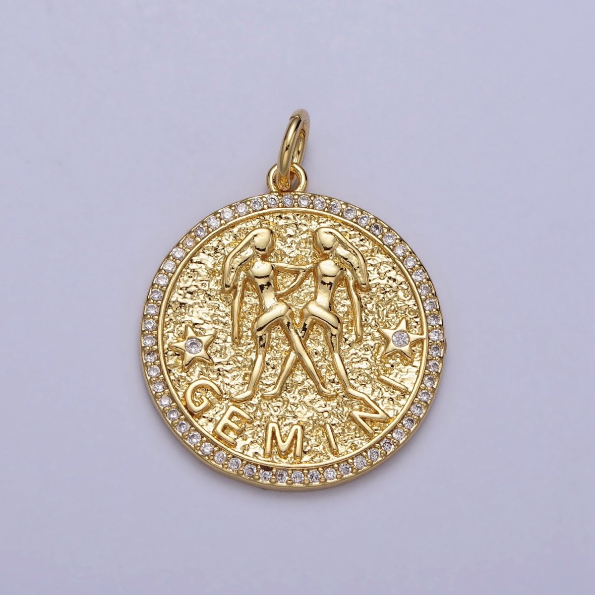 24K Gold Filled Zodiac Birth Star Hammered Round Micro Paved CZ Charm | A-456 - A-467 - DLUXCA