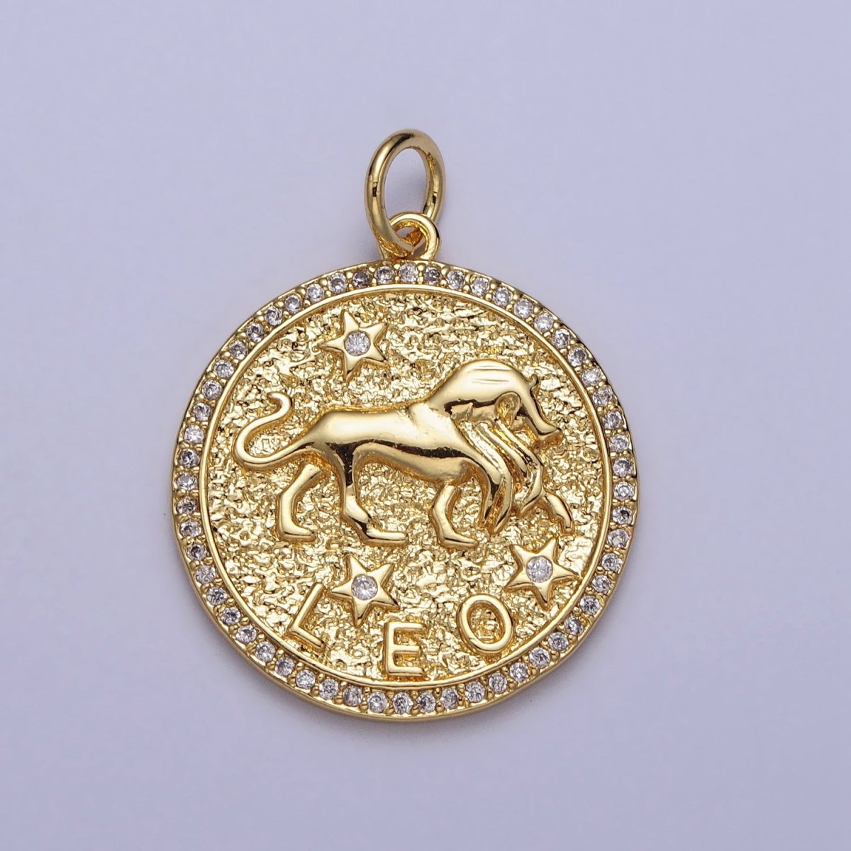 24K Gold Filled Zodiac Birth Star Hammered Round Micro Paved CZ Charm | A-456 - A-467 - DLUXCA