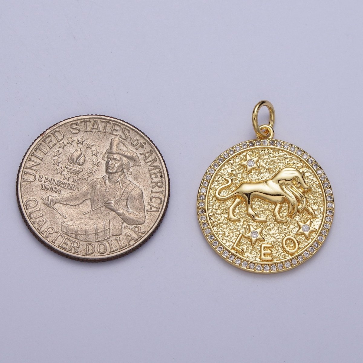 24K Gold Filled Zodiac Birth Star Hammered Round Micro Paved CZ Charm | A-456 - A-467 - DLUXCA