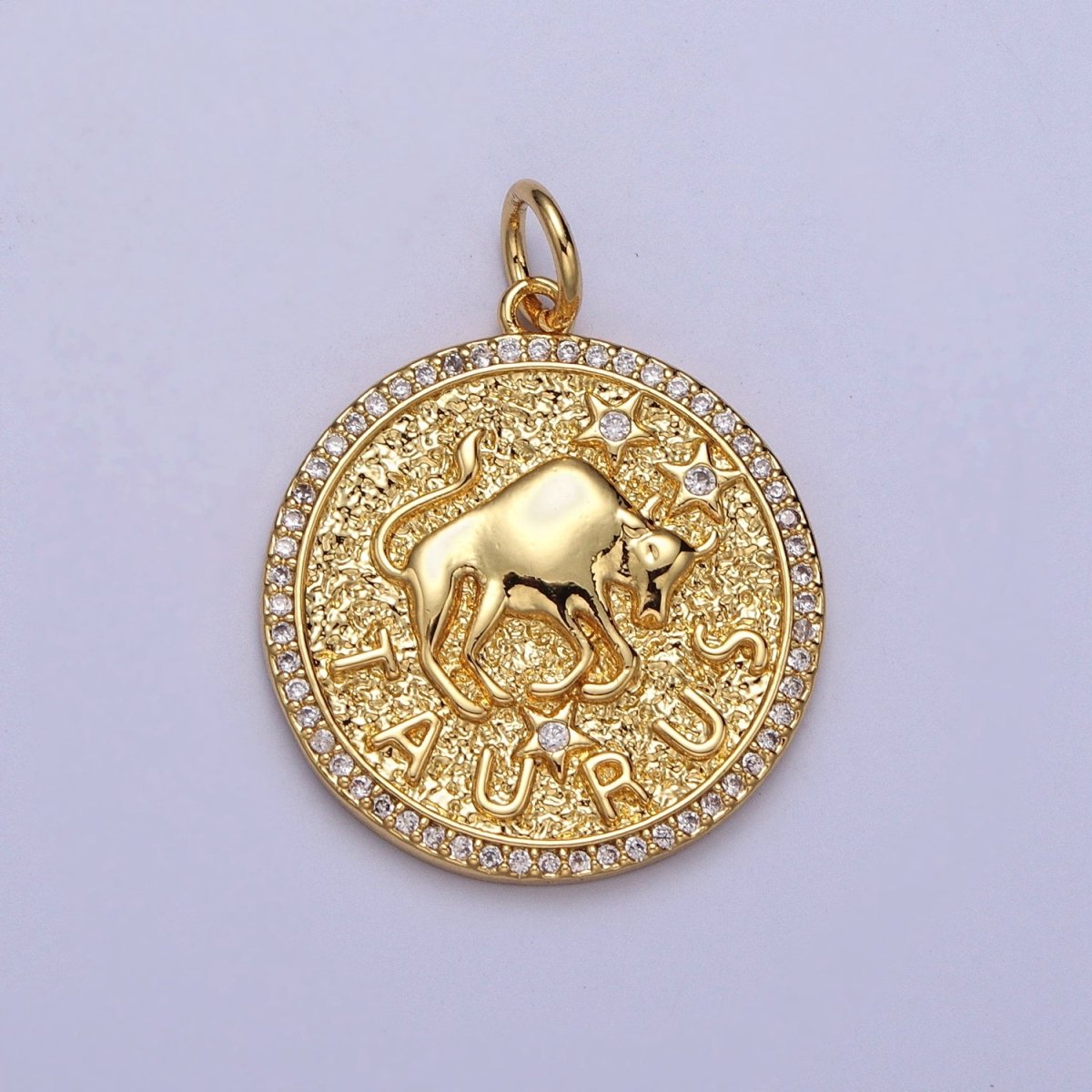 24K Gold Filled Zodiac Birth Star Hammered Round Micro Paved CZ Charm | A-456 - A-467 - DLUXCA