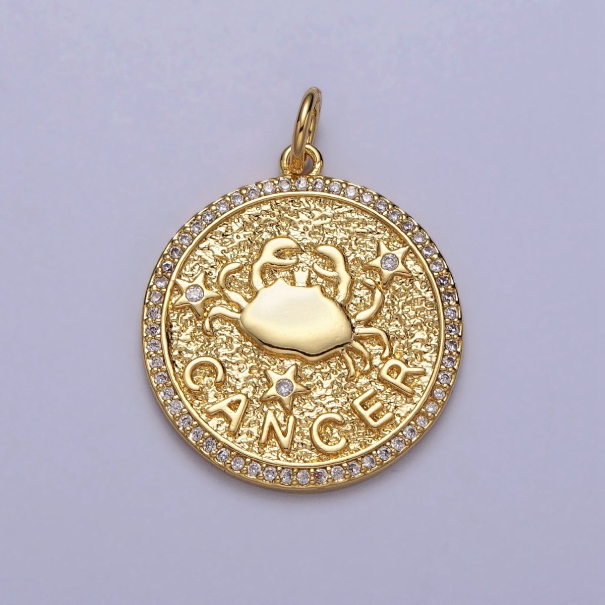 24K Gold Filled Zodiac Birth Star Hammered Round Micro Paved CZ Charm | A-456 - A-467 - DLUXCA