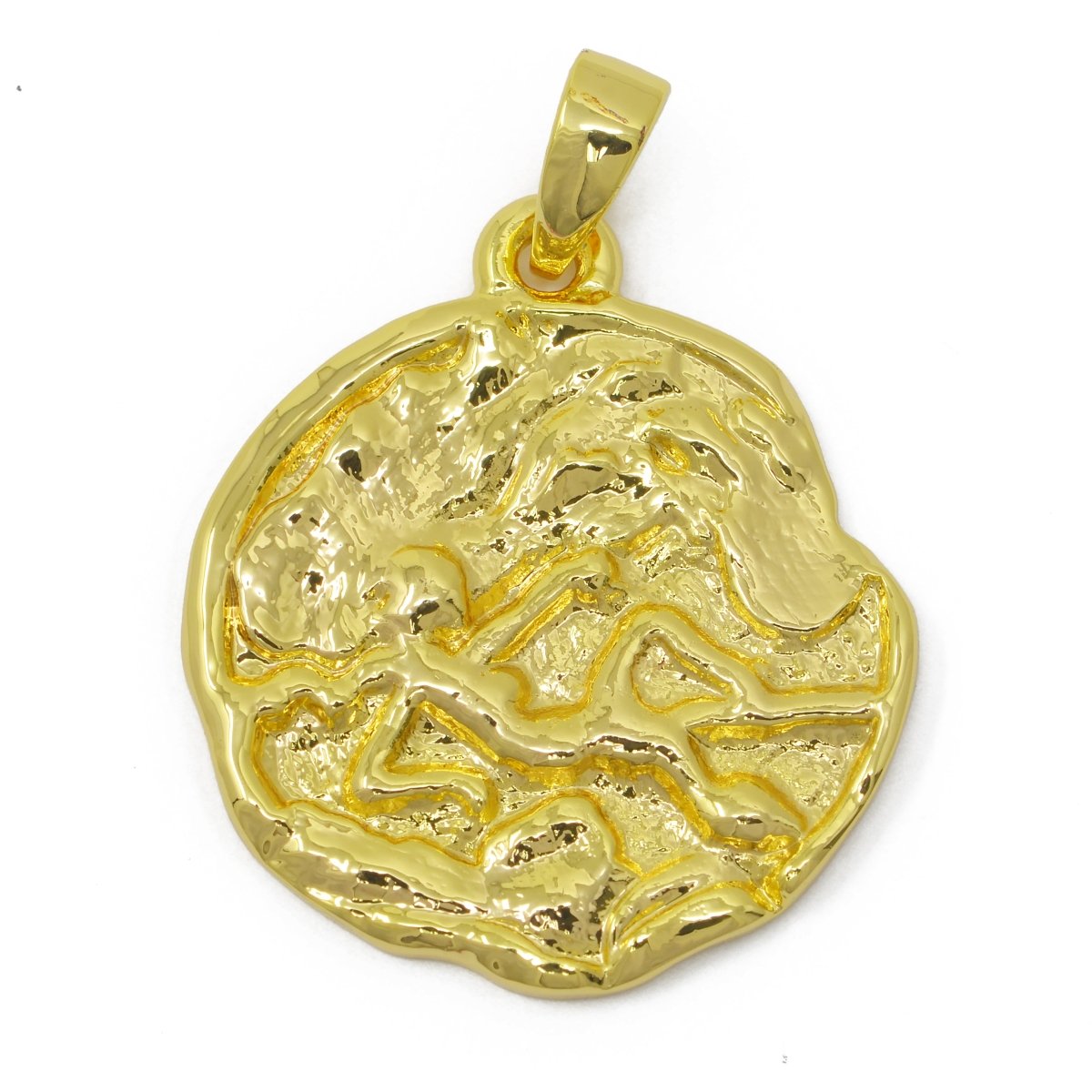 24K Gold Filled Zodiac Horoscope Sign Constellation Medallion Pendant Charm Rustic Rough Hammered Coin, A-638-A-650 - DLUXCA