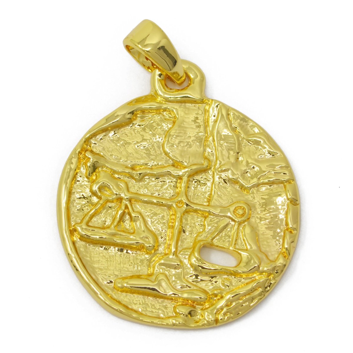 24K Gold Filled Zodiac Horoscope Sign Constellation Medallion Pendant Charm Rustic Rough Hammered Coin, A-638-A-650 - DLUXCA