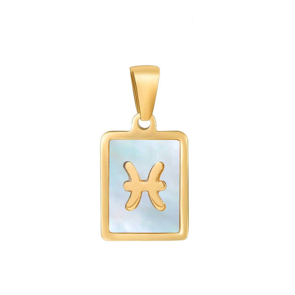 24K Gold Filled Zodiac Sign Shell Pearl Tag Astrology Horoscope Stainless Steel Pendants | A-638-A-649 - DLUXCA