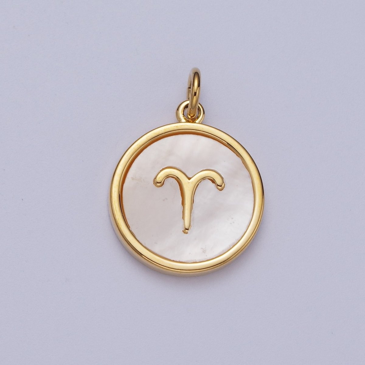 24K Gold Filled Zodiac Signs Shell Pearl Round Coin Charm Astrology Jewelry Making | M-146-M-156 M-776 - DLUXCA