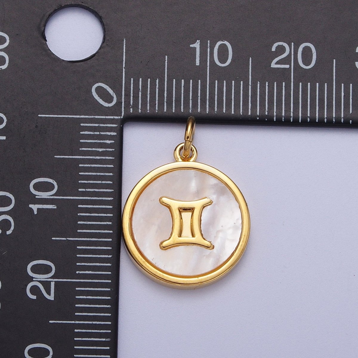 24K Gold Filled Zodiac Signs Shell Pearl Round Coin Charm Astrology Jewelry Making | M-146-M-156 M-776 - DLUXCA