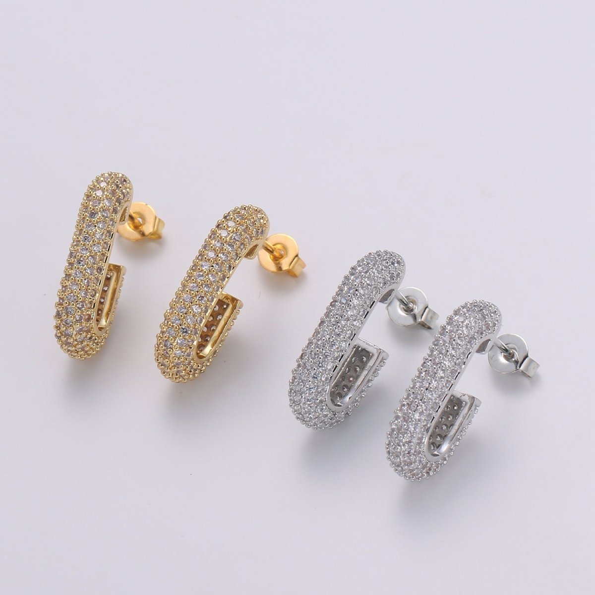 24K Gold Full Pave CZ Stud Earring, White Gold filled Micro Pave Earring Bold Earring Statement Earring Chunky Q-513 Q-514 - DLUXCA