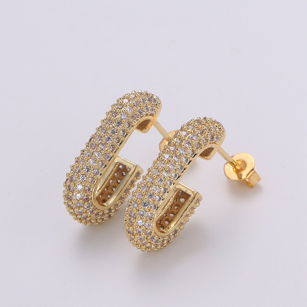24K Gold Full Pave CZ Stud Earring, White Gold filled Micro Pave Earring Bold Earring Statement Earring Chunky Q-513 Q-514 - DLUXCA