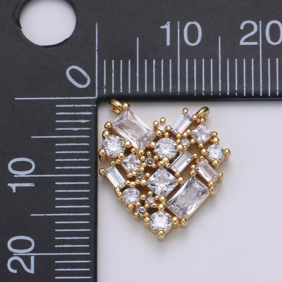 24K Gold Heart Connector - Baguette Link Connector- Cubic Love Charm Connector- for Necklace Bracelet Component F592 F593 - DLUXCA