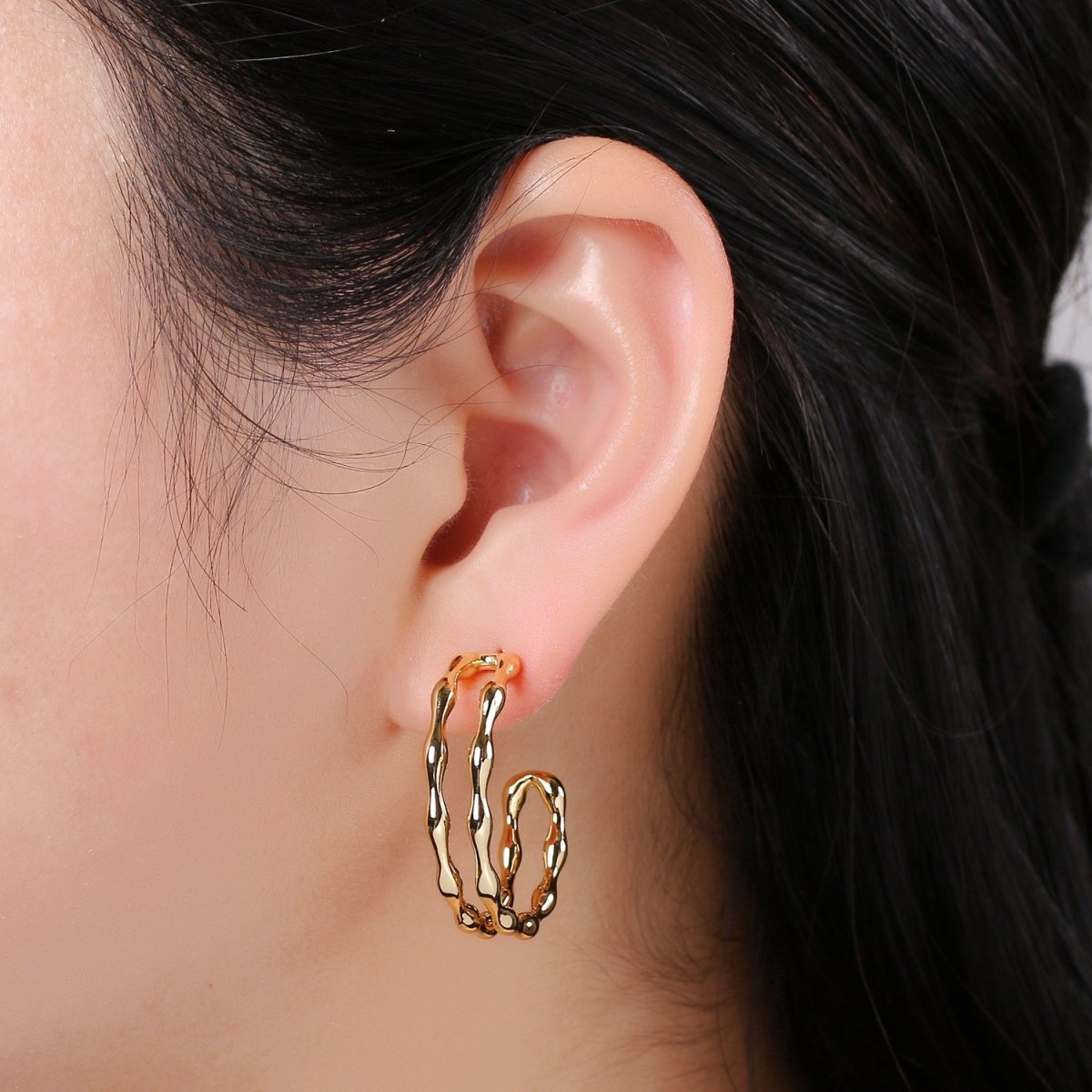 24k Gold Hoop Earring Jewelry, Chunky Hoop Earrings, Gold Hammered Hoops, 28x33mm Hoop Earrings Q-426 - DLUXCA