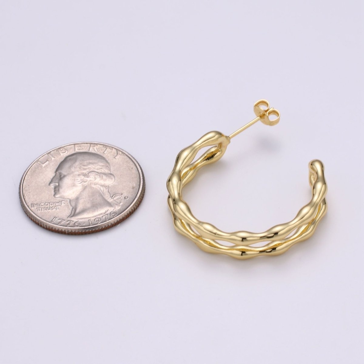 24k Gold Hoop Earring Jewelry, Chunky Hoop Earrings, Gold Hammered Hoops, 28x33mm Hoop Earrings Q-426 - DLUXCA