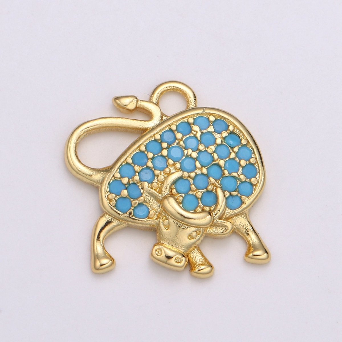 24k Gold Micro Pave Black, Clear, Teal Ox Charm, Cubic Zirconia Bull Pendant Charm,Gold Cow CharmFor DIY Jewelry E-154 E-155 E-156 - DLUXCA
