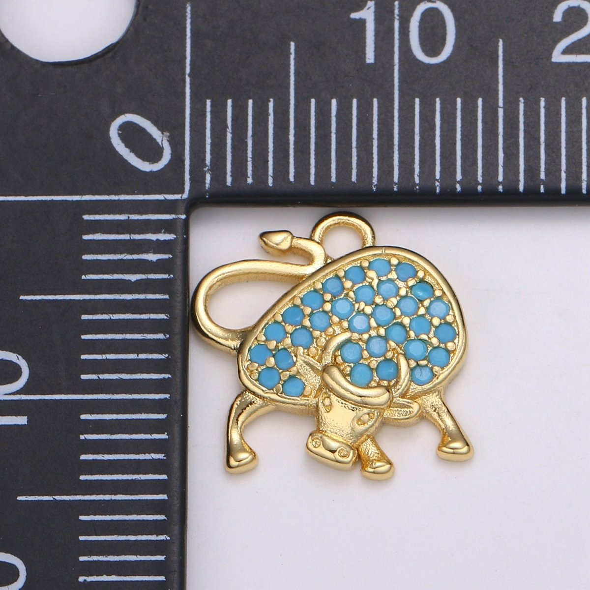 24k Gold Micro Pave Black, Clear, Teal Ox Charm, Cubic Zirconia Bull Pendant Charm,Gold Cow CharmFor DIY Jewelry E-154 E-155 E-156 - DLUXCA