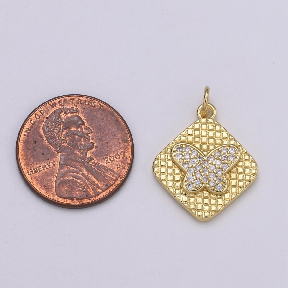 24K Gold Micro Pave Butterfly Charm Cubic Zirconia Mariposa Pendant Charm Square Plate CZ Moth Charm E-148 - DLUXCA